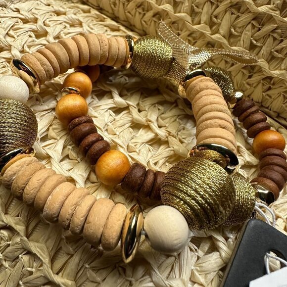 J. Crew Wrapped Wooden Beaded Bracelets Set, Boho Chic, Gold Brown - Picture 3 of 5